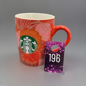 STARBUCKS 2021 Coral Orange Floral Logo Coffee Mug Cup 10 oz